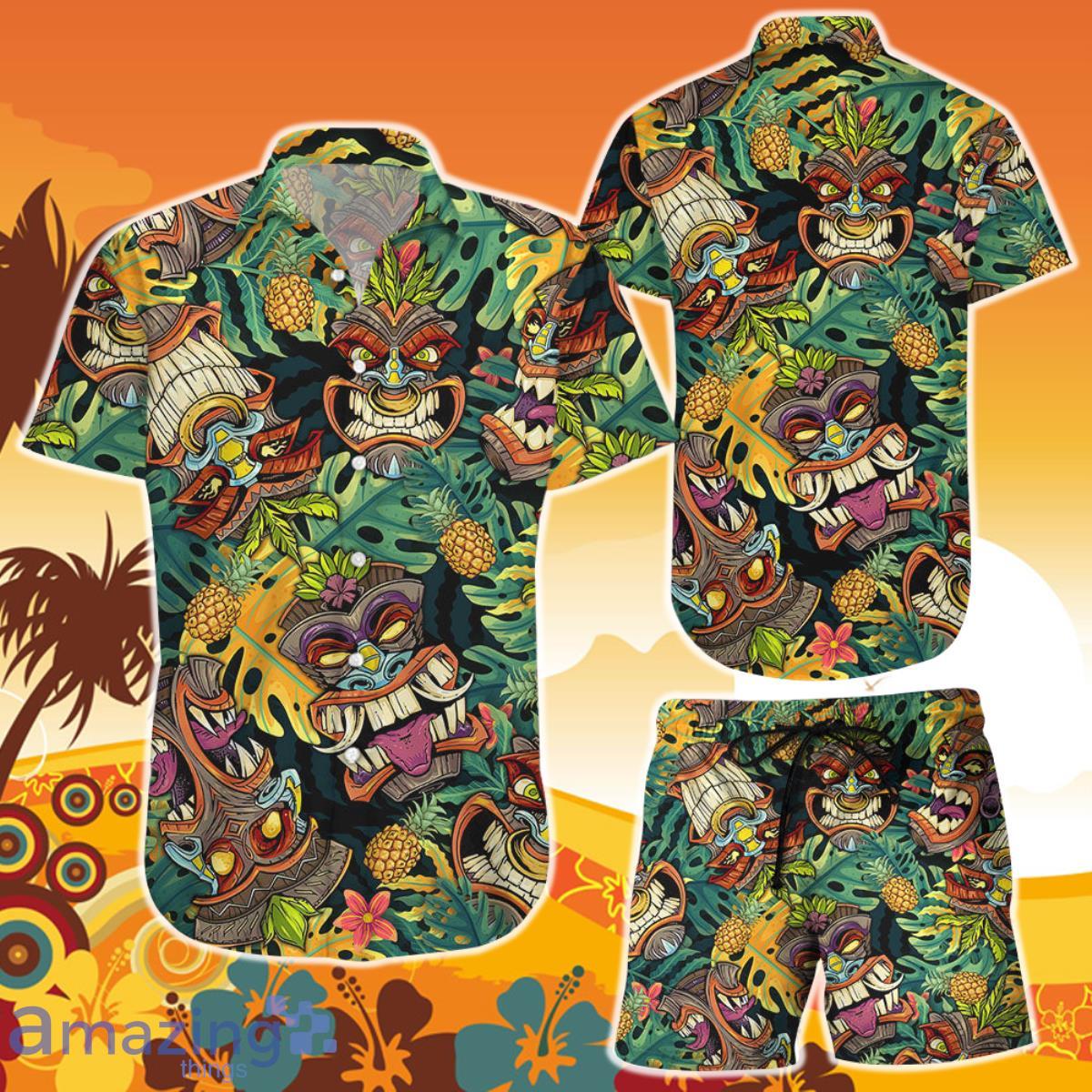 Tiki Hawaiian Shirt And Short Awsome Tiki Pineapple Tropical Funny Beach lover Gift Product Photo 1