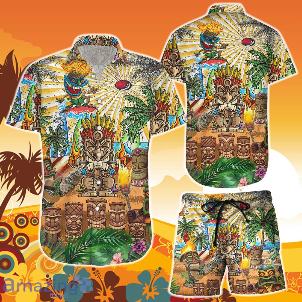 Tiki Hawaiian Shirt And Short Colorful Awesome Tiki Aloha Summer Holiday Gift Product Photo 1