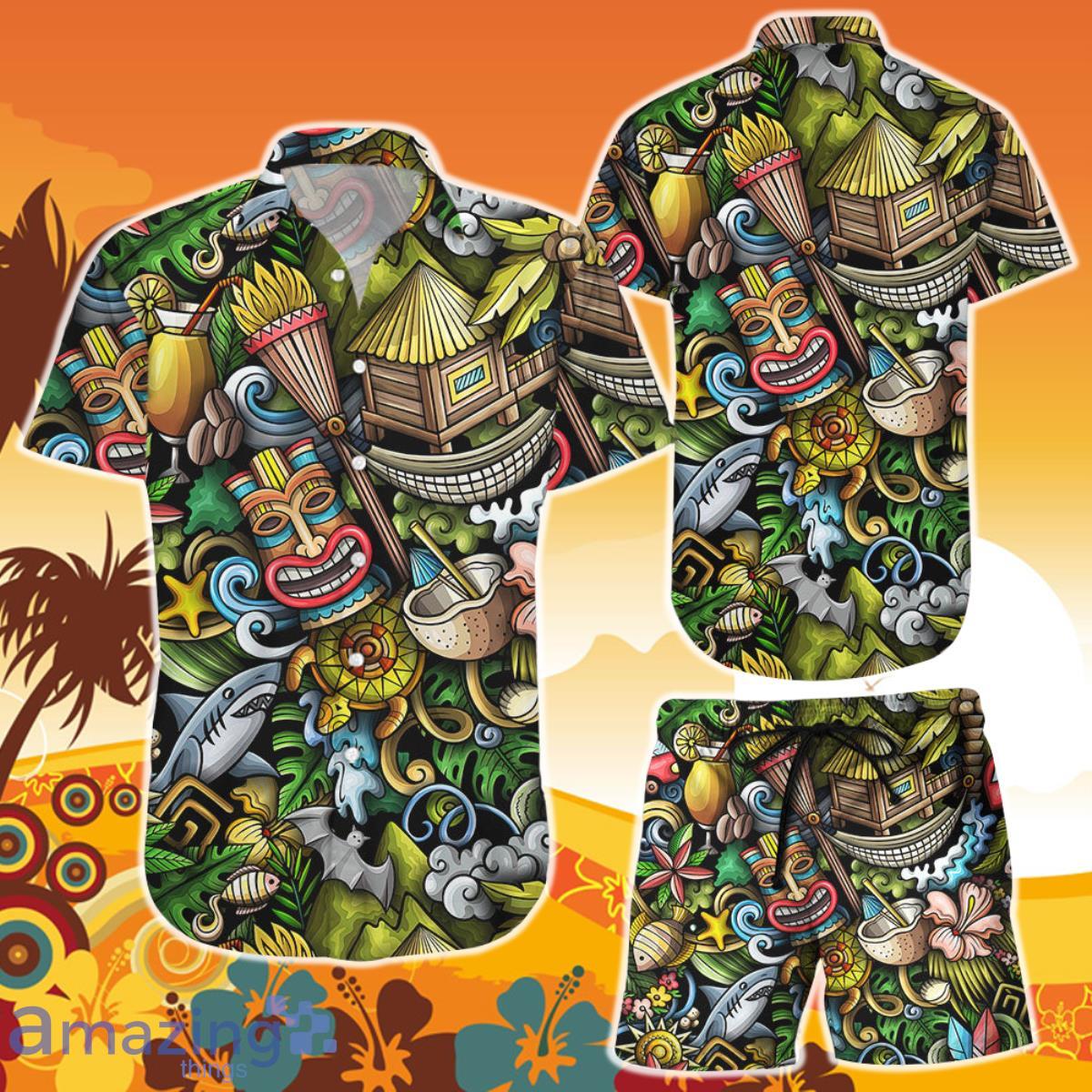 Tiki Hawaiian Shirt And Short Hawaii Seamless Hawaiian Culture Beach Themed Gift Product Photo 1