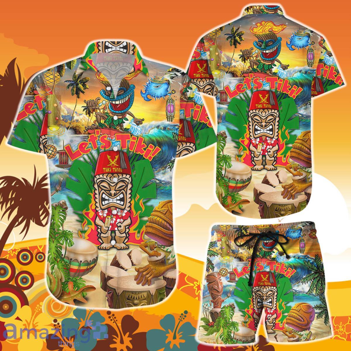 Tiki Hawaiian Shirt And Short Lets Tiki Time Beach Get Here Tiki Funny Presents For Summer Holidays Product Photo 1