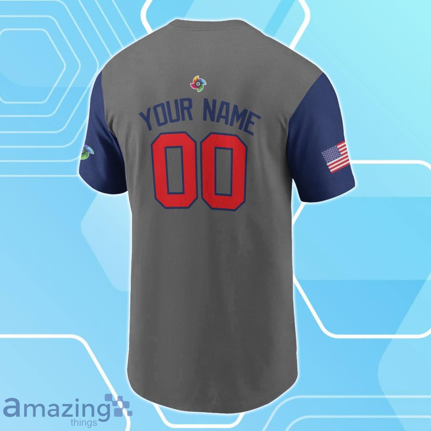 United States Baseball Custom Name And Number Dark Grey Background 3D  T-Shirt For Fan