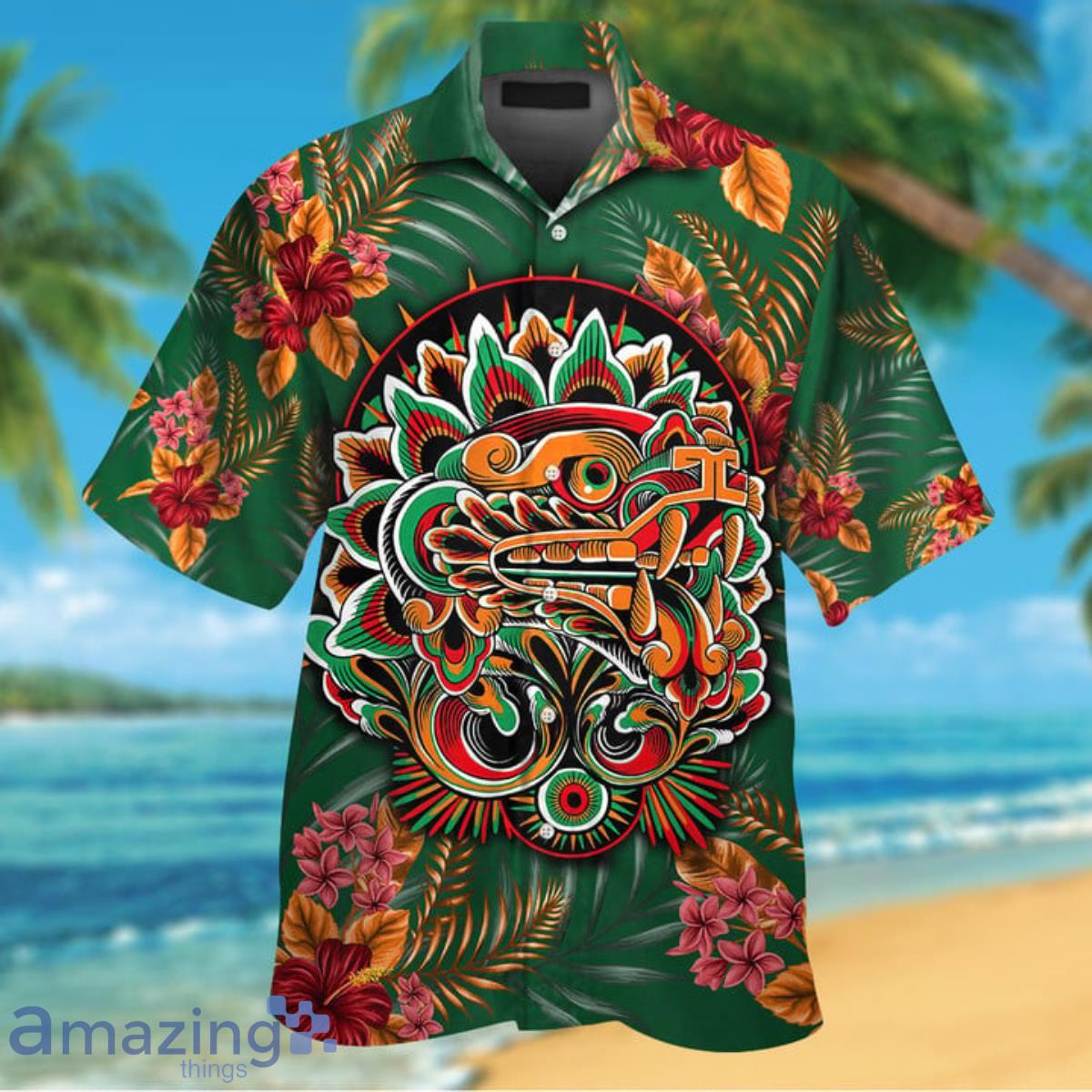 Wild Green Aztec Maya Serpent Gods Hawaiian Shirt Product Photo 1