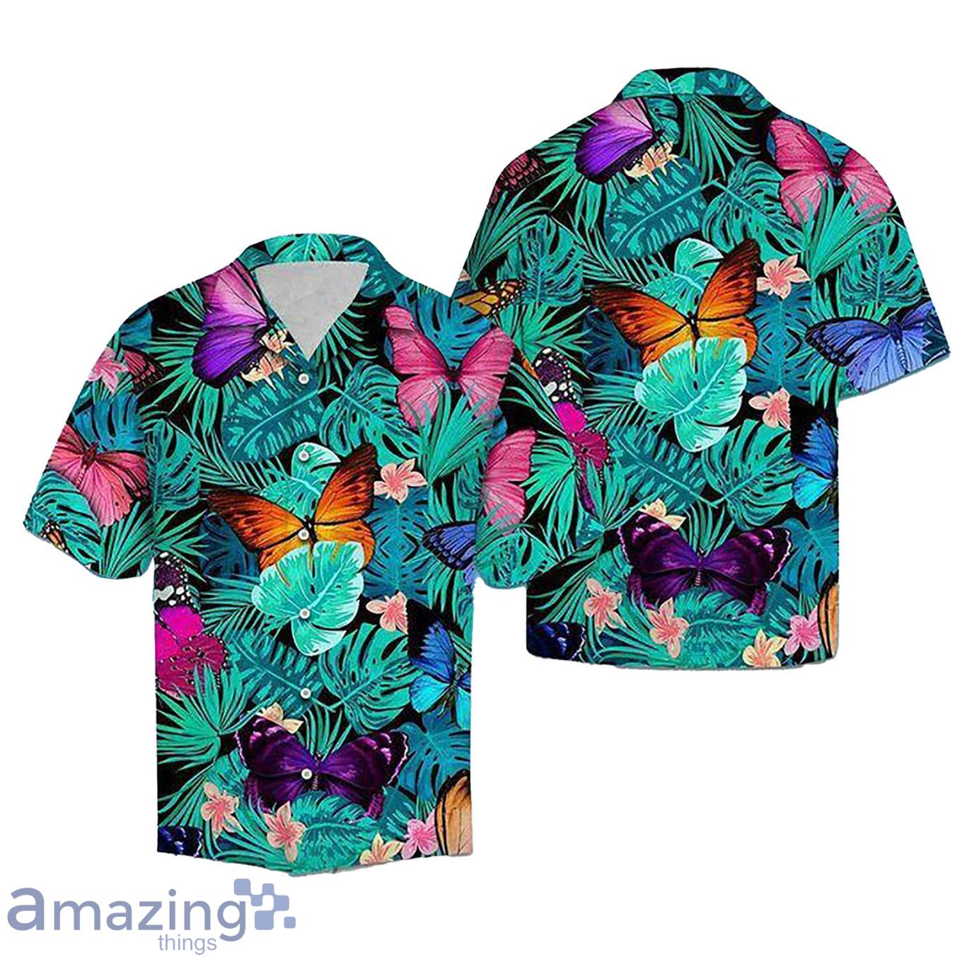 3D Beautiful Butterfly Blue Leaf Aloha Summer Beach Hawaiian Shirt Product Photo 1
