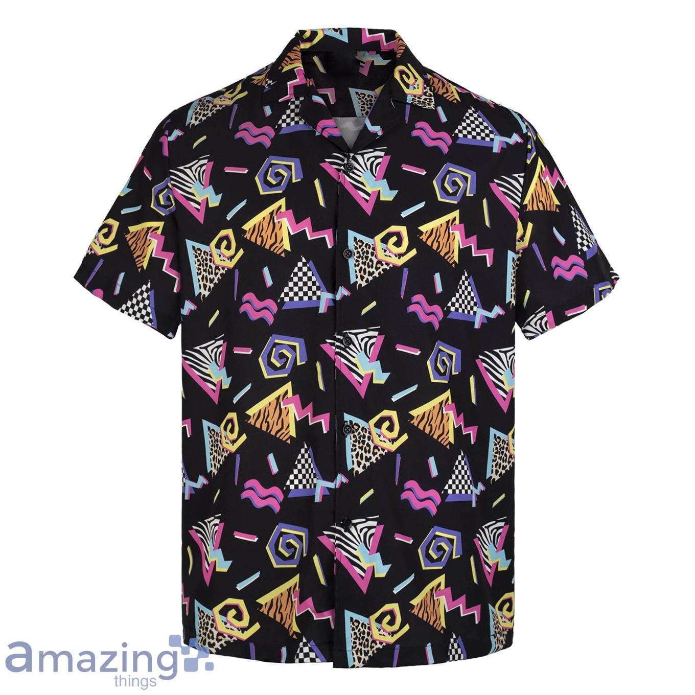 3D Black Design With Retro 80s 90s Signs Short Sleeve Hawaiian Shirt Product Photo 1
