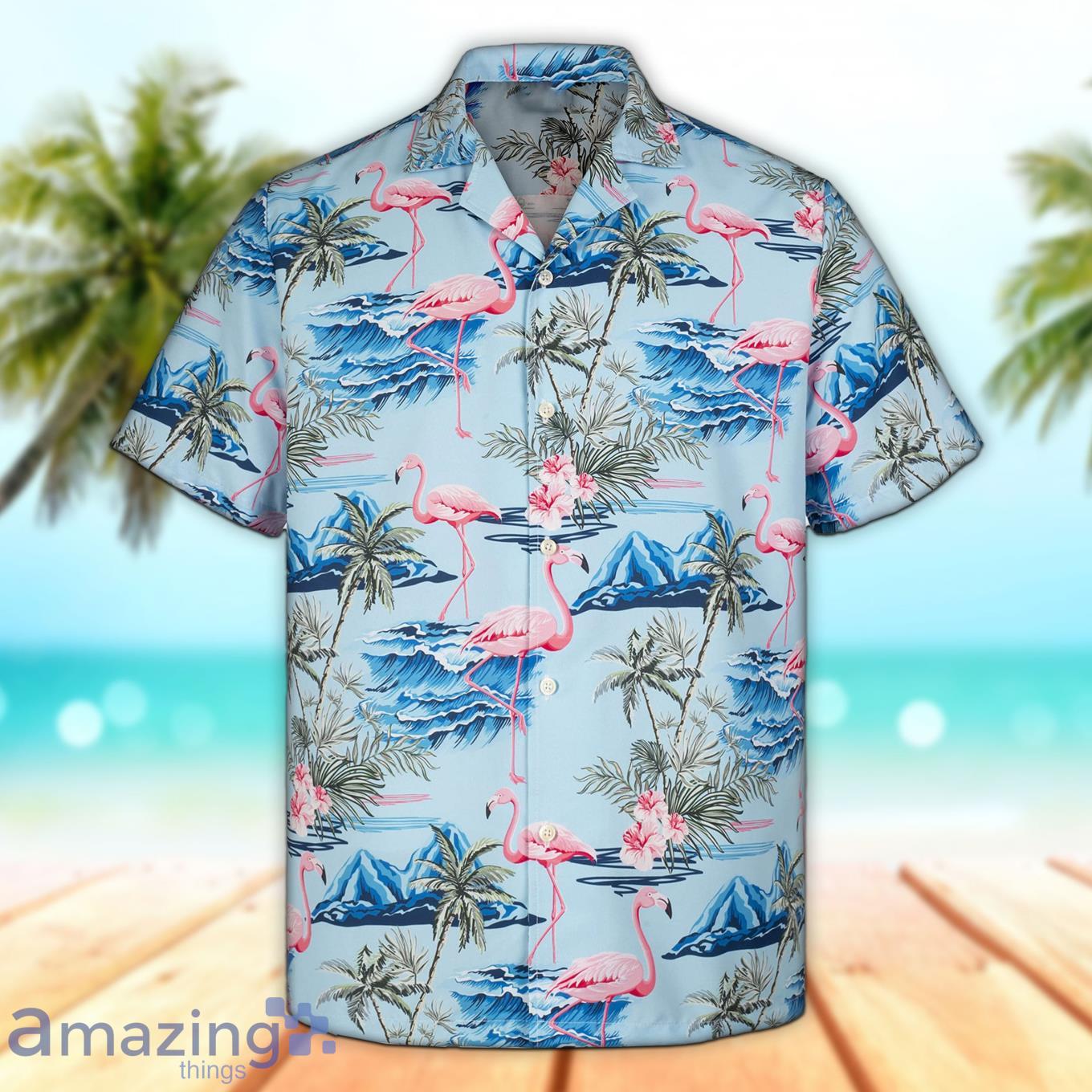3D Blue Flamingo Island Sleeve Summer Beach Hawaiian Shirt Product Photo 1