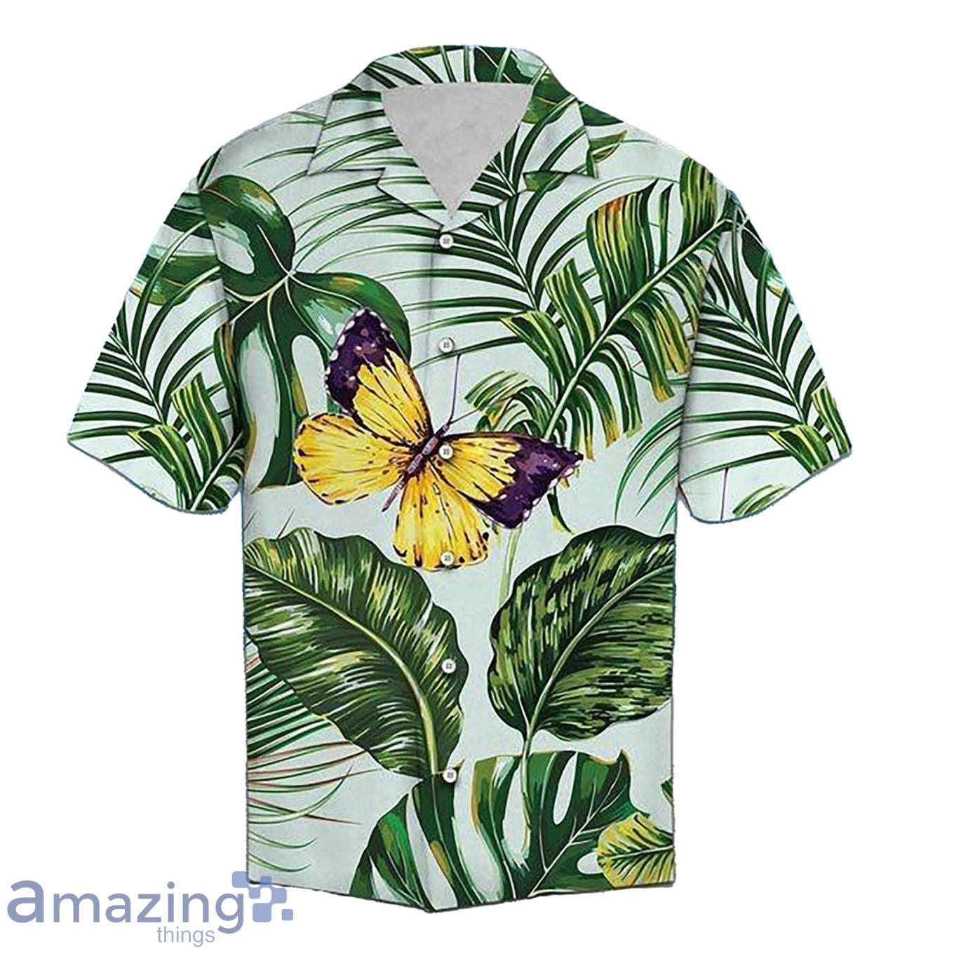 3D Butterfly Palm Flower Tropical Aloha Summer Beach Hawaiian Shirt Product Photo 1