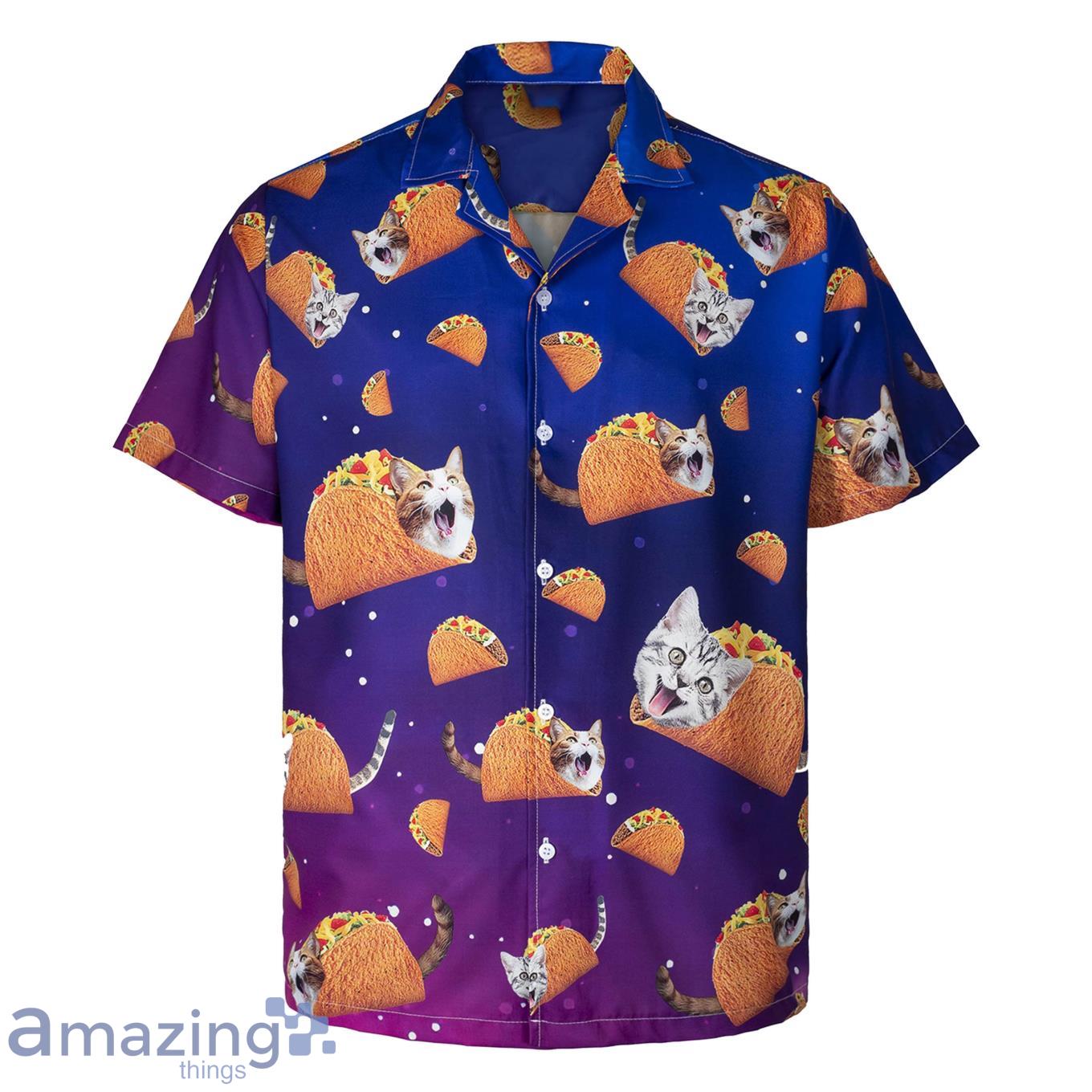 3D Cats Love Cheese Tacos Sleeve Summer Beach Hawaiian Shirt Product Photo 1