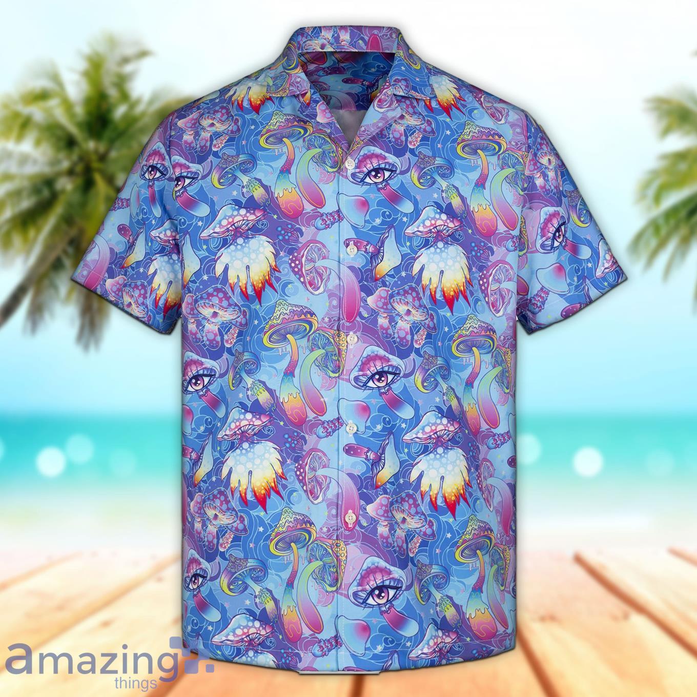 3D Colorful Mushroom Mysterious Land Short Sleeve Summer Beach Shirt Product Photo 1