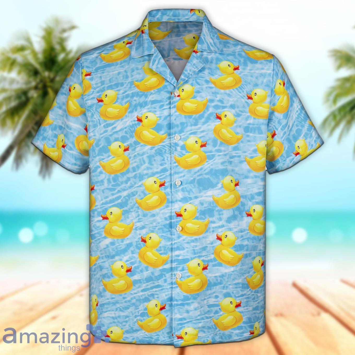 3D Swimming Yellow Rubber Duck Short Sleeve Summer Beach Hawaiian Product Photo 1