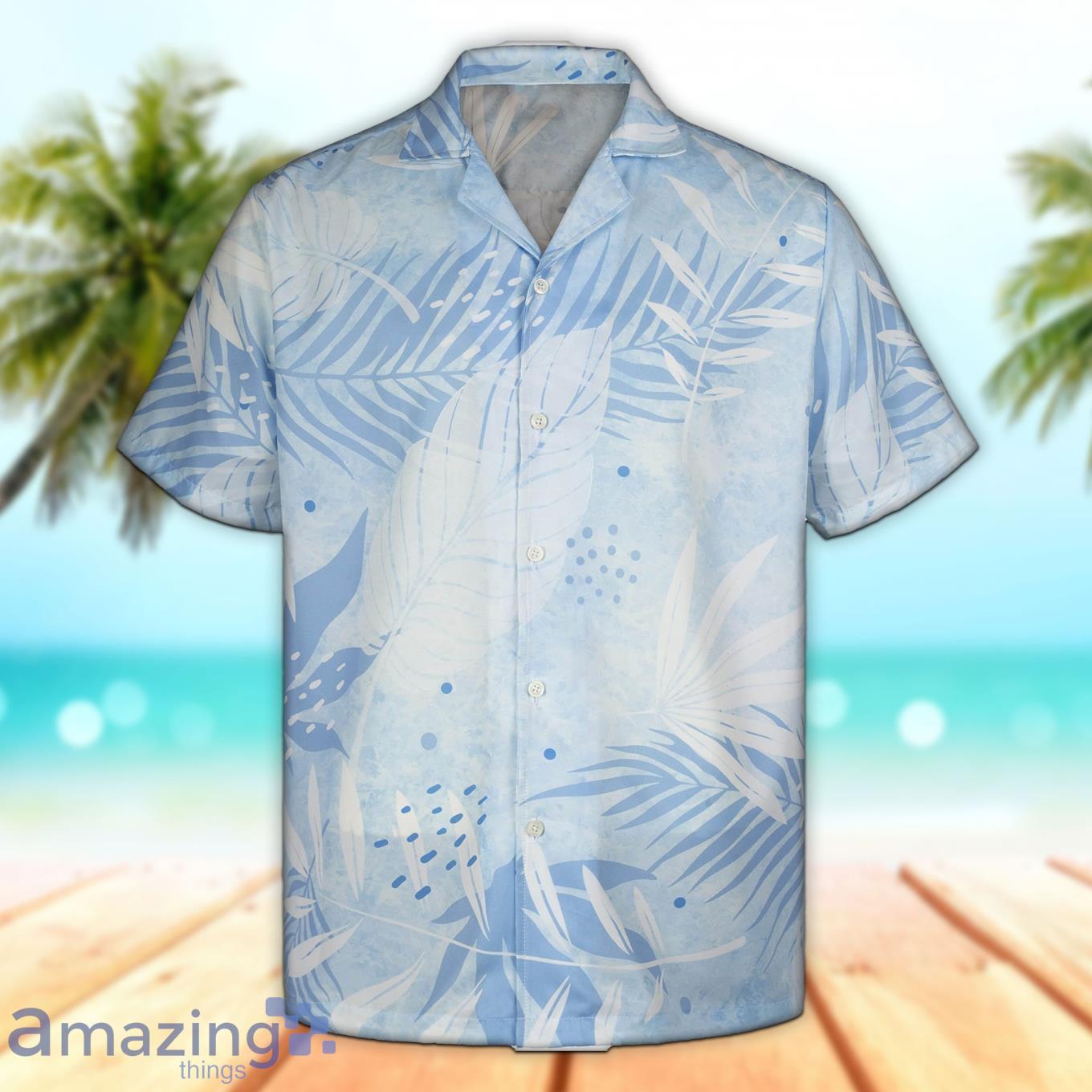 3D Tropical Blue Floral Leaves Short Sleeve Summer Beach Hawaiian Product Photo 1