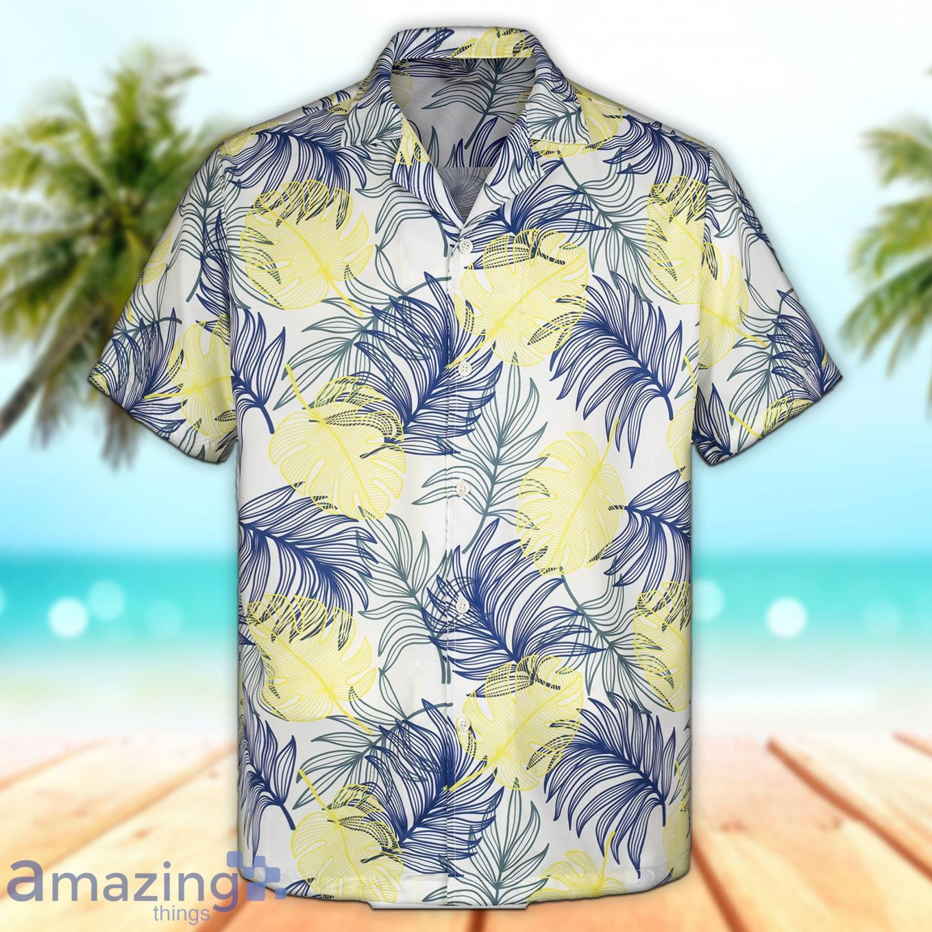 3D White Floral Flower And Leaves Short Sleeve Summer Beach Hawaiian Product Photo 1