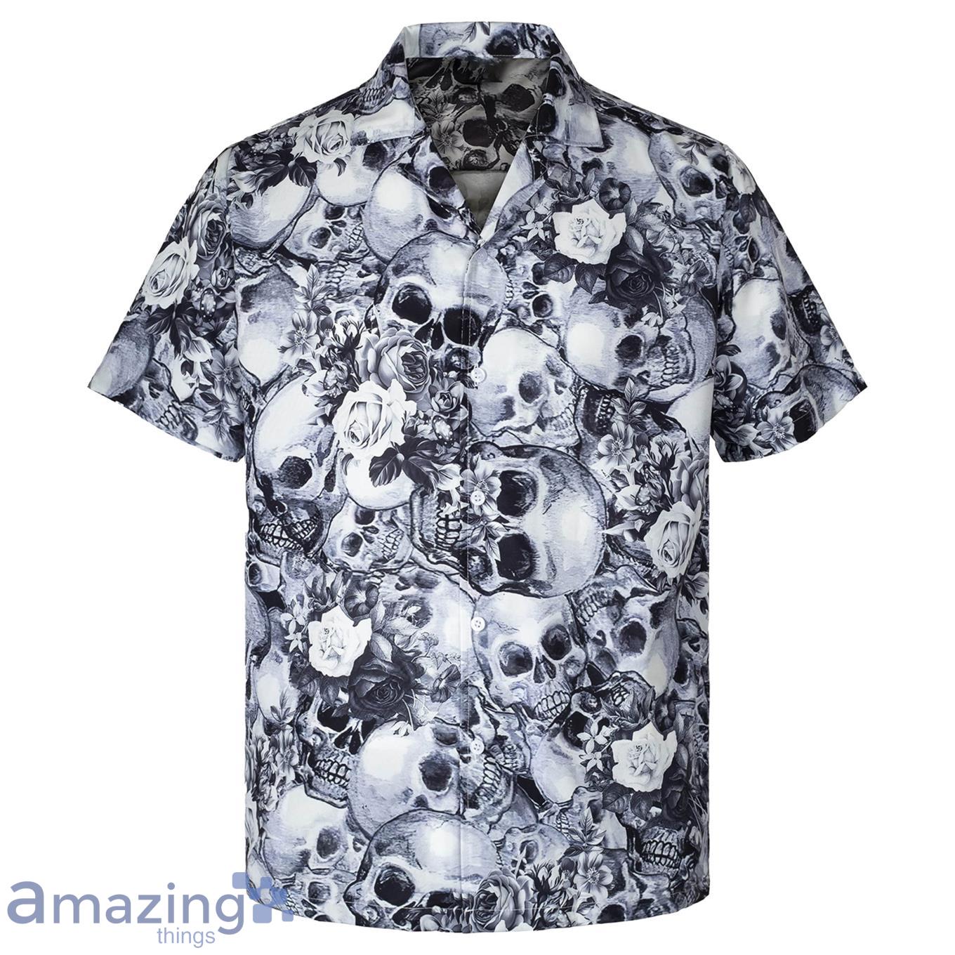 3D White Floral Skull Short Sleeve Summer Beach Hawaiian Product Photo 1