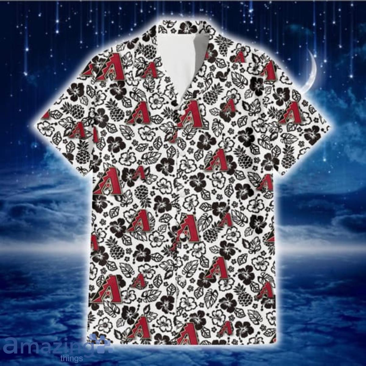 Arizona Diamondbacks Black And White Hibiscus Leaf White Background 3D Hawaiian Shirt Gift For Fans Product Photo 2
