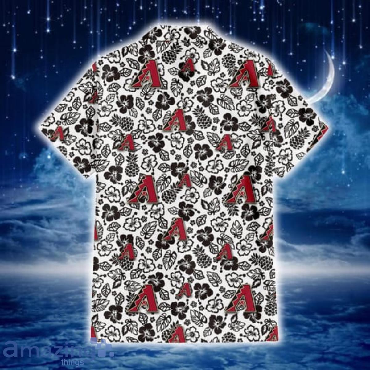 Arizona Diamondbacks Black And White Hibiscus Leaf White Background 3D Hawaiian Shirt Gift For Fans image Arizona Diamondbacks Black And White Hibiscus Leaf White Background 3D Hawaiian Shirt Gift For Fans Product Photo 3