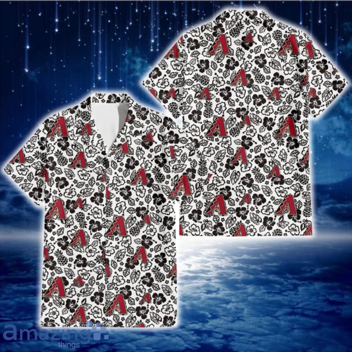 Arizona Diamondbacks Black And White Hibiscus Leaf White Background 3D Hawaiian Shirt Gift For Fans Product Photo 1