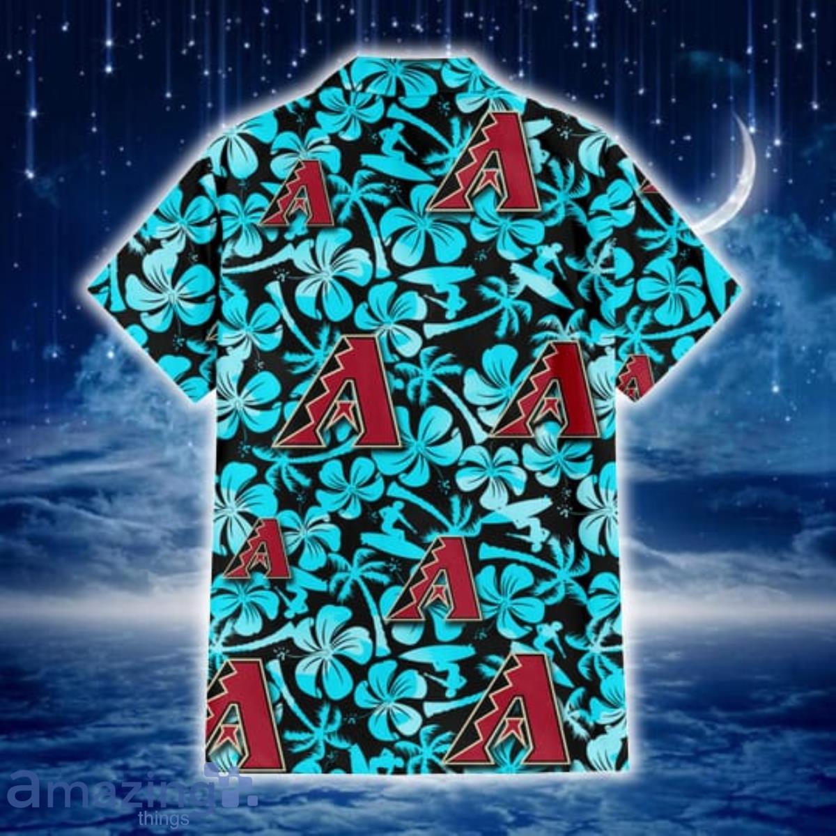 Arizona Diamondbacks Blue Hibiscus Blue Coconut Tree Black Background 3D  Hawaiian Shirt Gift For Fans