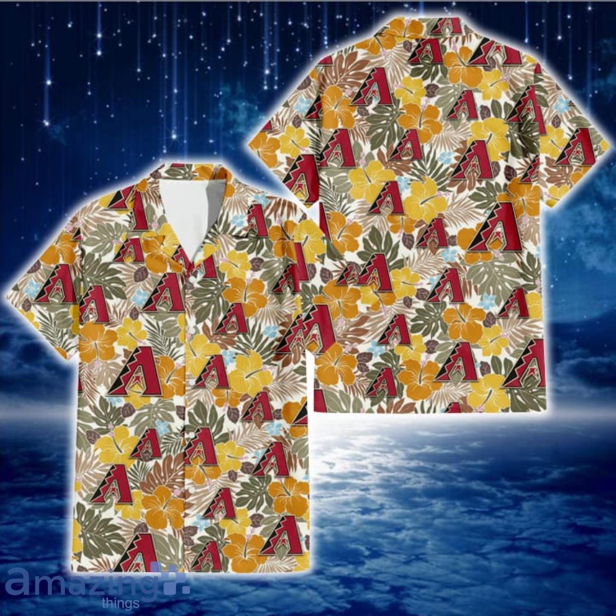 Arizona Diamondbacks White Tropical Leaf Red Hibiscus Navy Background 3D Hawaiian  Shirt Gift For Fans - YesItCustom