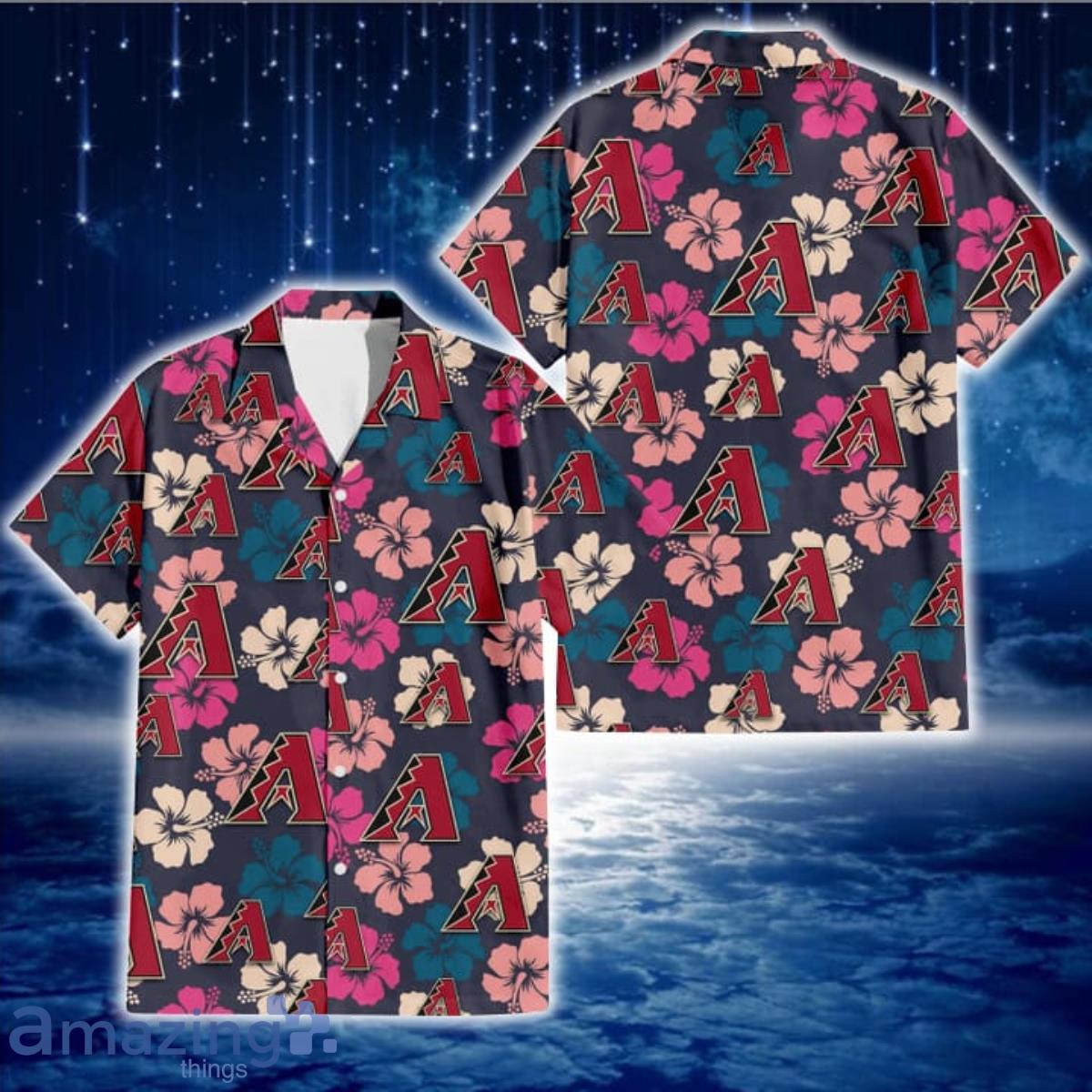 Arizona Diamondbacks Blue Hibiscus Blue Coconut Tree Black Background 3D  Hawaiian Shirt Gift For Fans