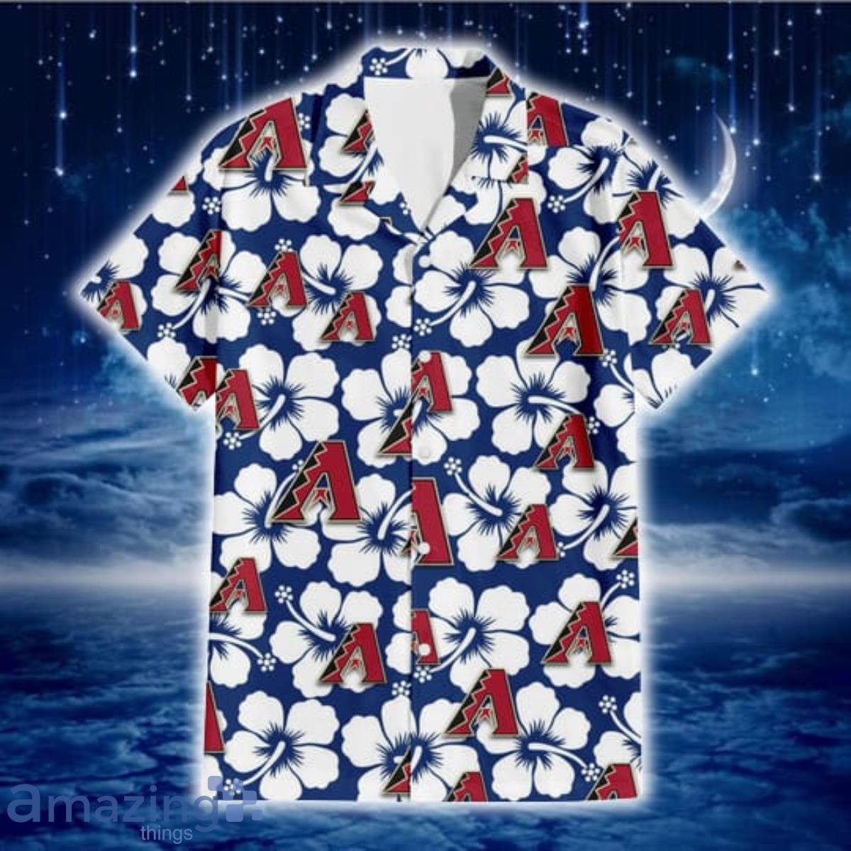 Arizona Diamondbacks Modern White Hibiscus Navy Background 3D Hawaiian Shirt Gift For Fans image Arizona Diamondbacks Modern White Hibiscus Navy Background 3D Hawaiian Shirt Gift For Fans Product Photo 2