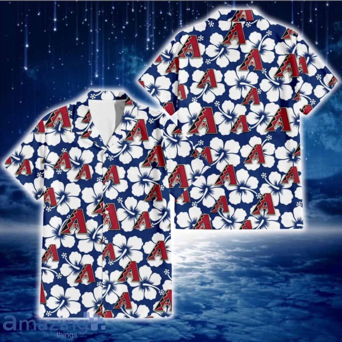 Arizona Diamondbacks White Hibiscus Pattern Slate Blue Background 3D Hawaiian  Shirt Gift For Fans