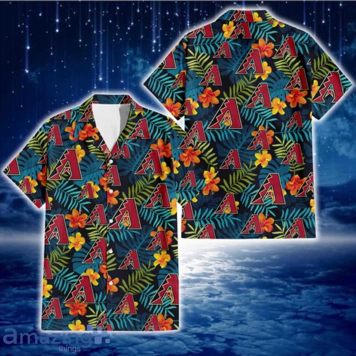 Arizona Diamondbacks Orange Yellow Green Leaf Black Background 3D Hawaiian Shirt Gift For Fans Product Photo 1