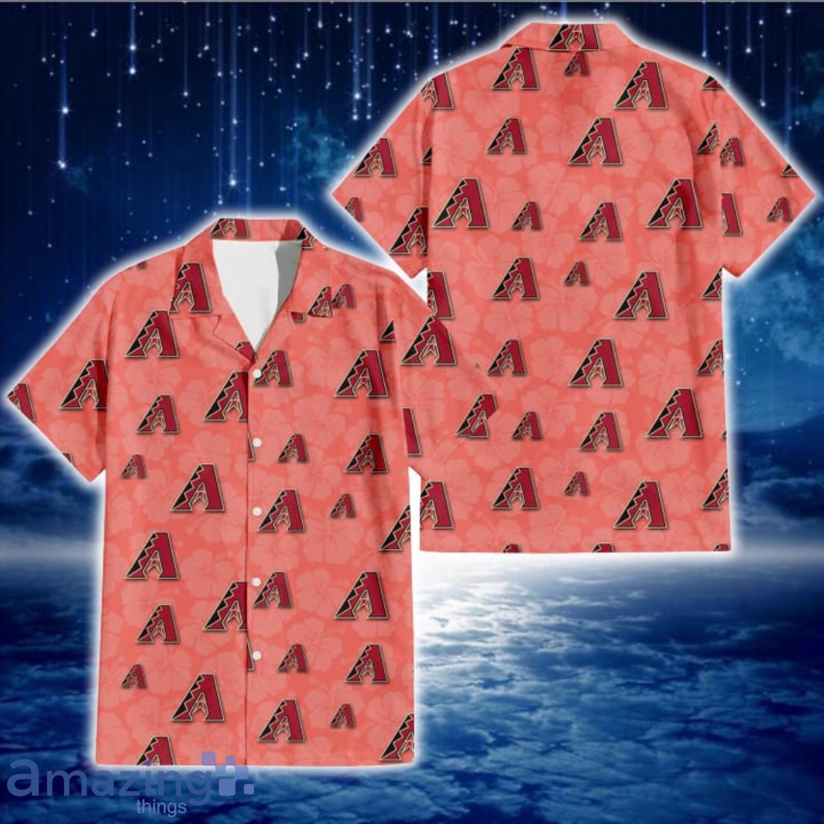 Arizona Diamondbacks Peach Puff Hibiscus Tomato Orange Background 3D Hawaiian Shirt Gift For Fans Product Photo 1