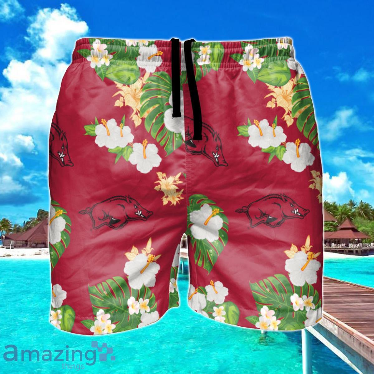Arkansas Razorbacks NCAA Floral Hawaiian Shorts For Summer Beach Product Photo 1