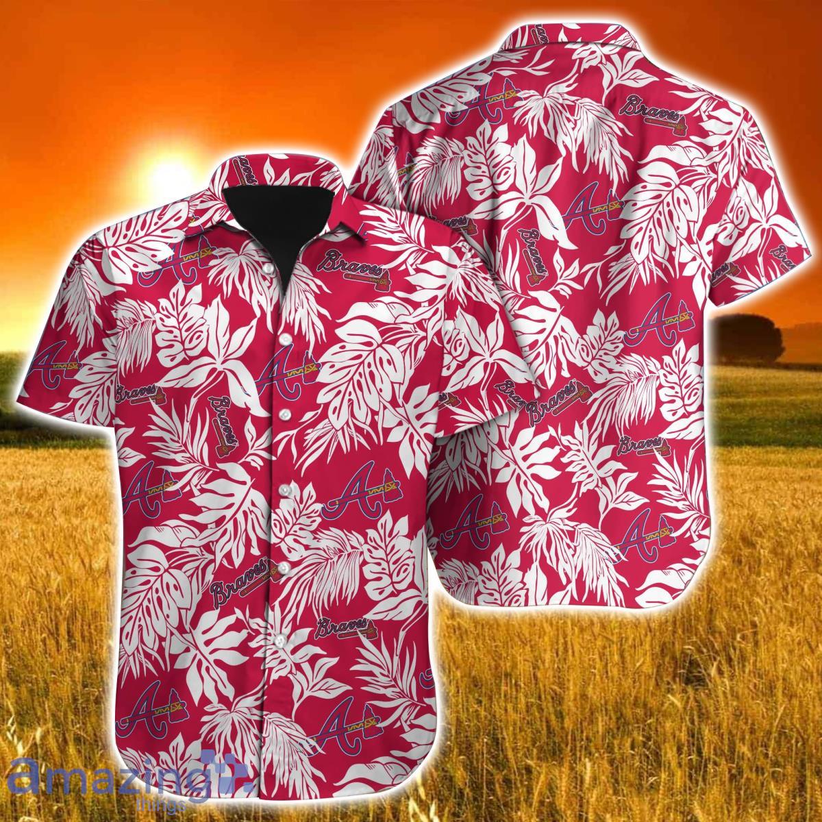 Atlanta Braves Logo And Red Pink White Hibiscus 3D Hawaiian Shirt