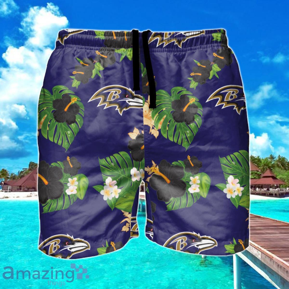Baltimore Ravens NFL Floral Hawaiian Shorts For Summer Beach Product Photo 1