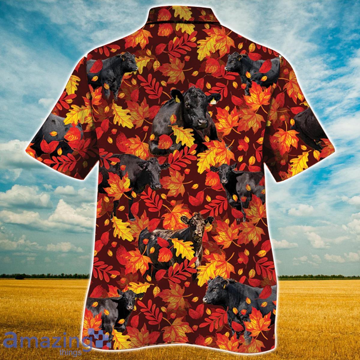 Black Angus Cattle Autumn Leaves Hawaiian Shirt For Men Women