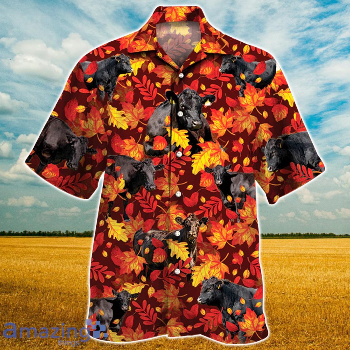 Black Angus Cattle Autumn Leaves Hawaiian Shirt For Men Women