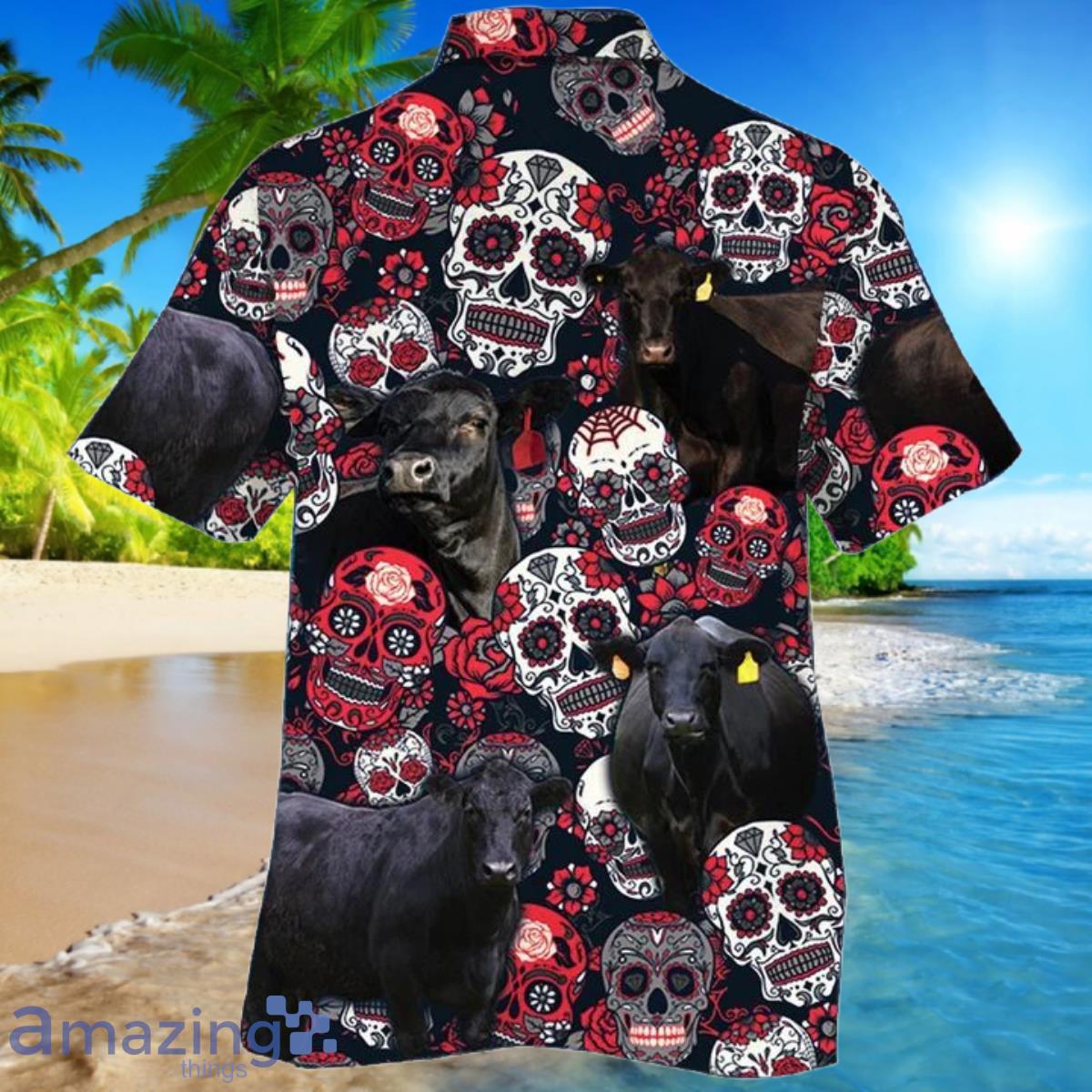 Black Angus Cattle Lovers Sugar Skull Floral Hawaiian Shirt For Men And  Women