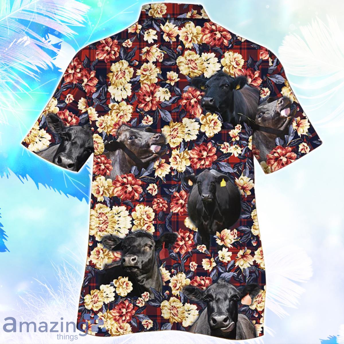 Black Angus Cattle Red Plaid Pattern Hawaiian Shirt For Men Women image Black Angus Cattle Red Plaid Pattern Hawaiian Shirt For Men Women Product Photo 2