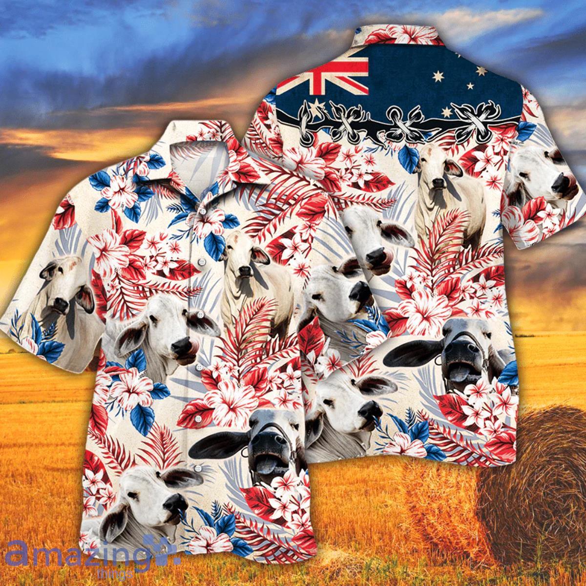 Brahman Cattle Australian Flag And Flowers Hawaiian Shirt For Men And Women Product Photo 1