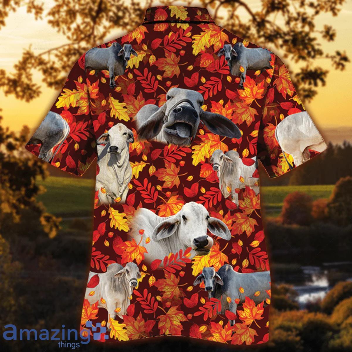 Brahman Cattle Autumn Leaves Hawaiian Shirt For Men And Women image Brahman Cattle Autumn Leaves Hawaiian Shirt For Men And Women Product Photo 2