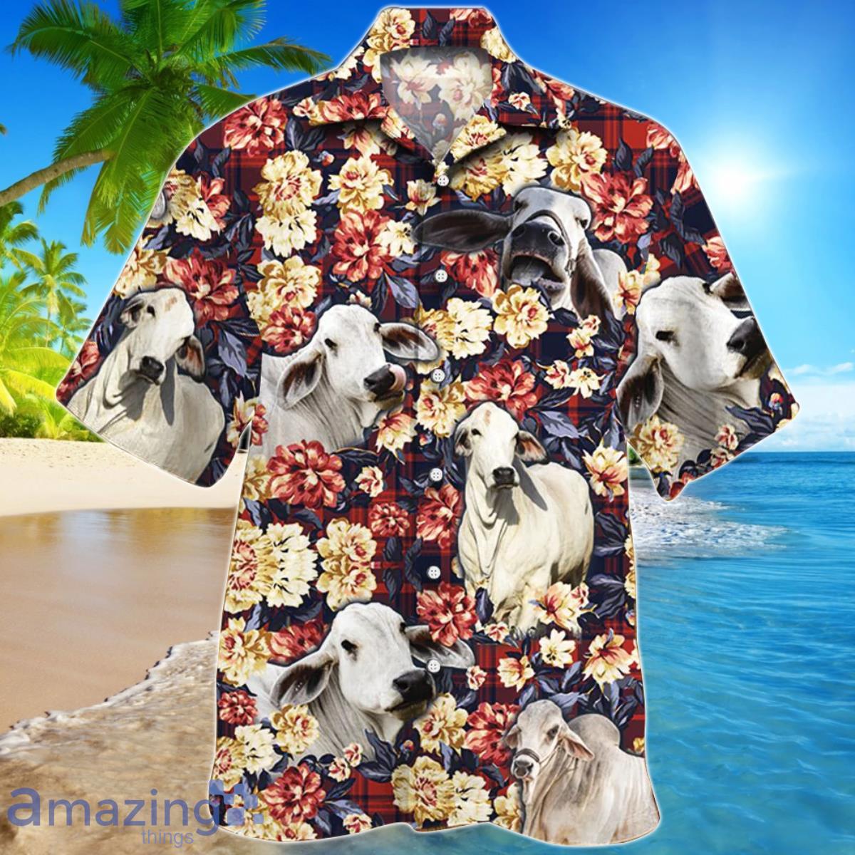 Brahman Cattle Red Plaid Pattern Hawaiian Shirt For Men And Women Product Photo 1