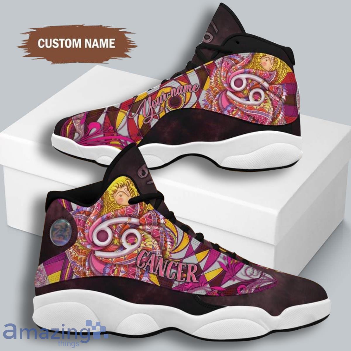 Cancer Black and Pink Air Jordan 13 Custom Name Sneakers Best Gift For Men And Women Product Photo 1