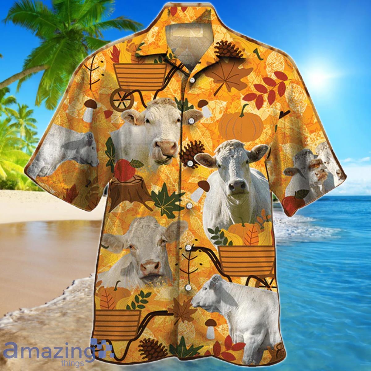 Charolais Cattle Lovers Orange Nature Autumn Hawaiian Shirt For Men And Women Product Photo 1