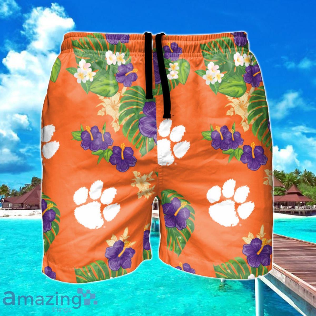 Clemson Tigers NCAA Floral Hawaiian Shorts For Summer Beach Product Photo 1