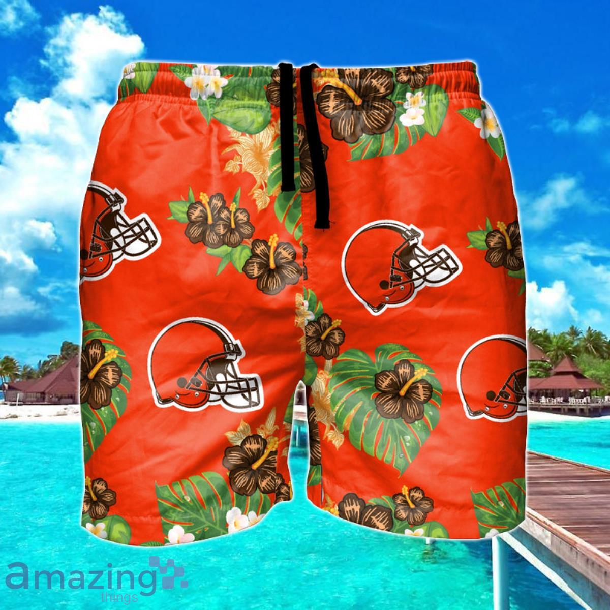 Cleveland Browns NFL Floral Hawaiian Shorts For Summer Beach Product Photo 1