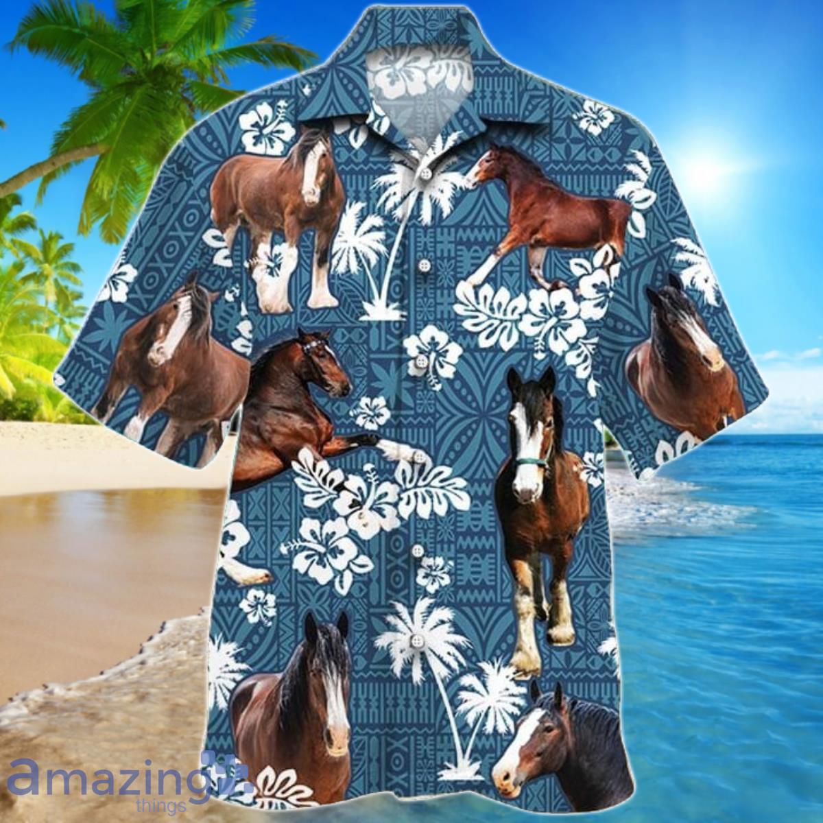Clydersdale Horse Blue Tribal Hawaiian Shirt For Men And Women Product Photo 1