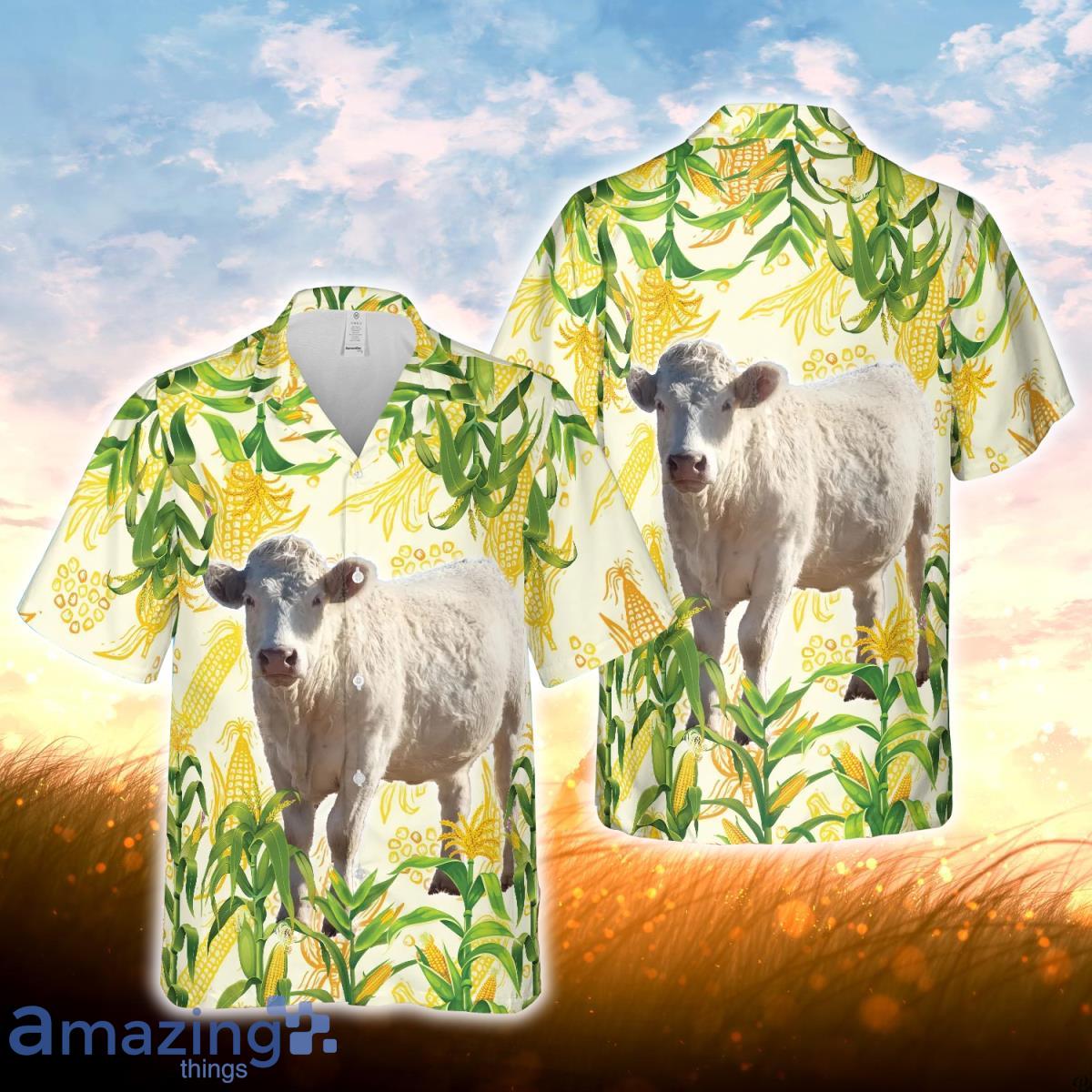 Corn Farm Charolais All Over Printed 3D Hawaiian Shirt For Men Women Product Photo 1
