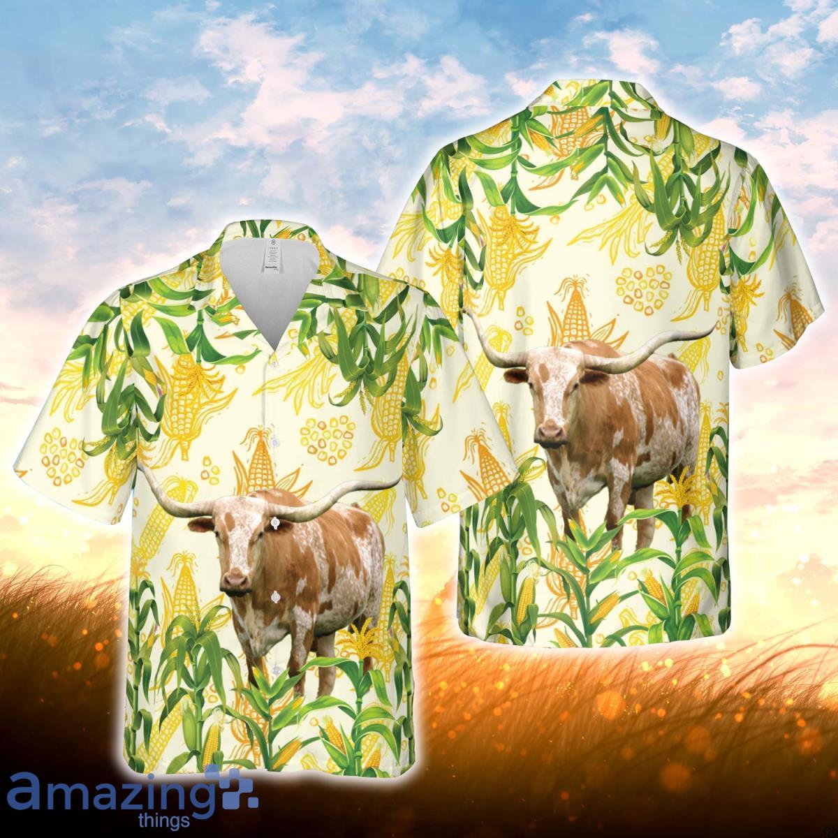 Corn Farm Texas Longhorn All Over Printed 3D Hawaiian Shirt For Men Women Product Photo 1