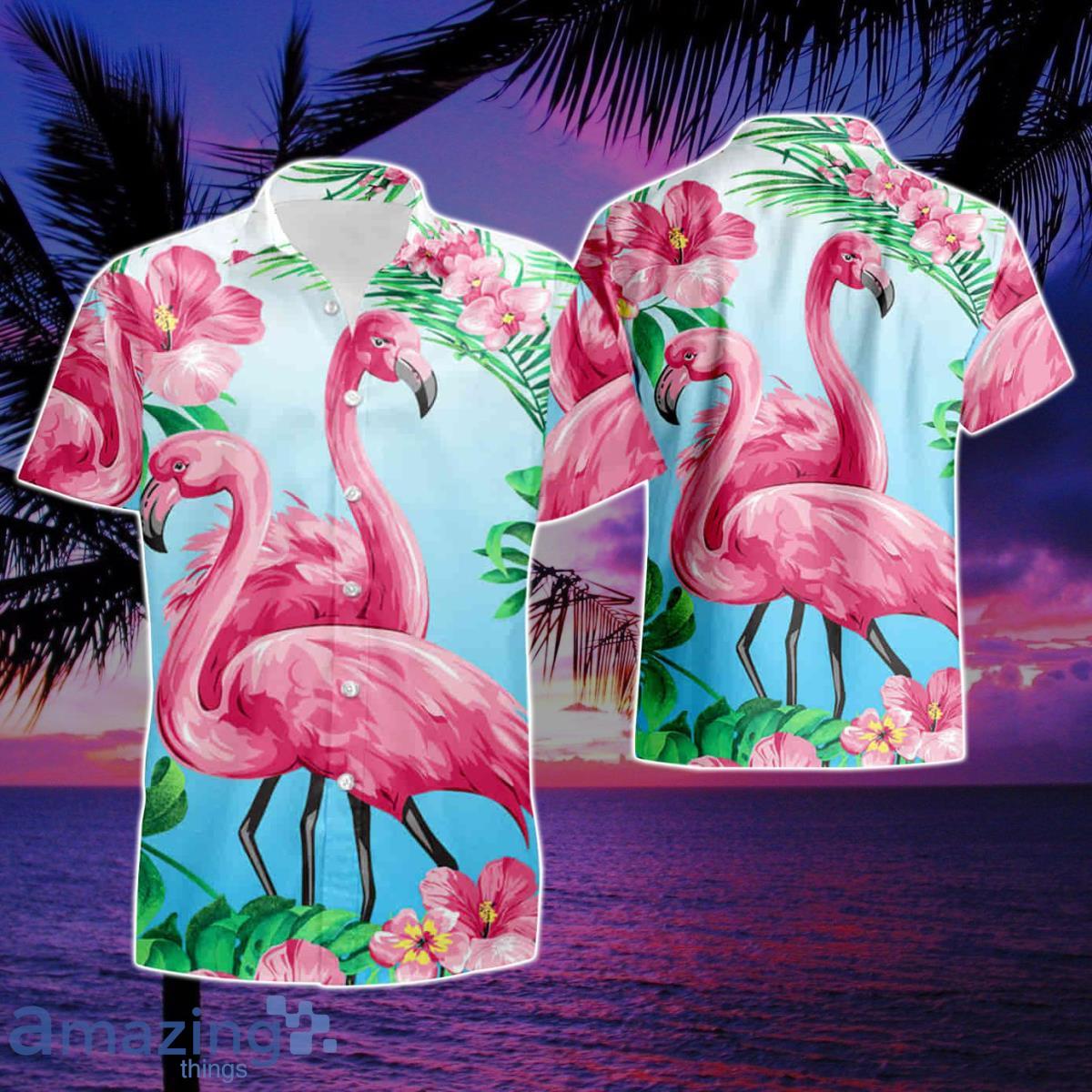 Couple Flamingo Tropical Pink Blue Unisex Summer Hawaiian Shirt And Short Product Photo 1