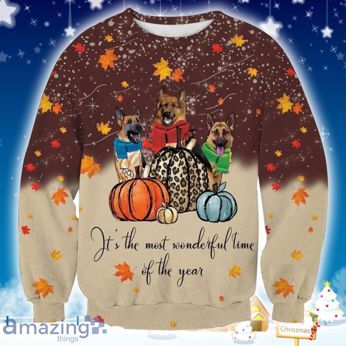 Cute German Shepherd Dog Thanksgiving 3D Sweater Ugly Christmas Sweater For Men Women Product Photo 1