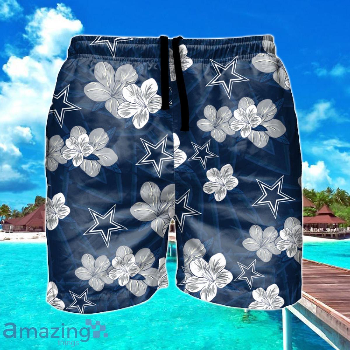 Dallas Cowboys NFL Hibiscus Floral Hawaiian Shorts For Summer Beach Product Photo 1