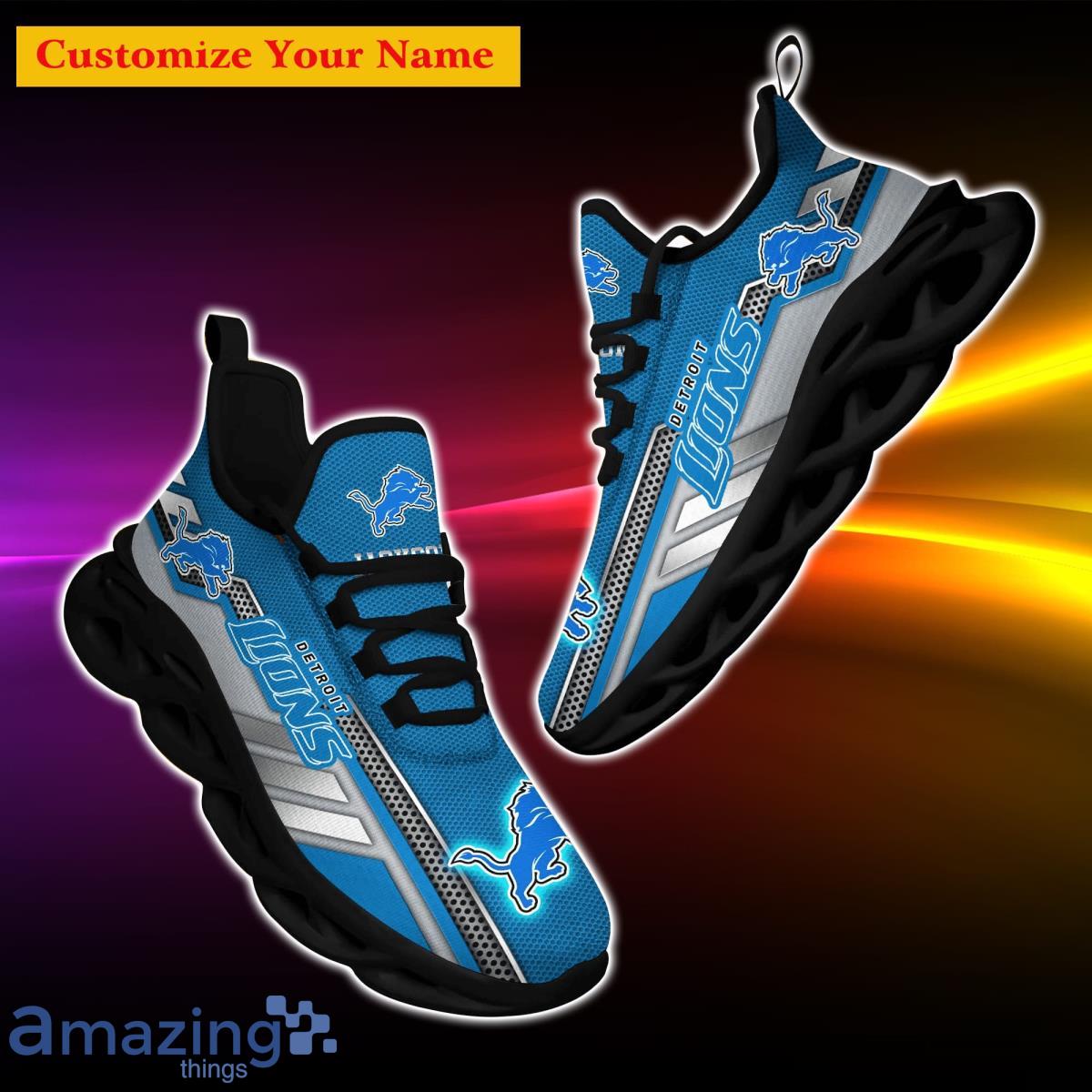 NFL Detroit Lions Custom Name Silver Blue Max Soul Shoes Gift For Fans Sport