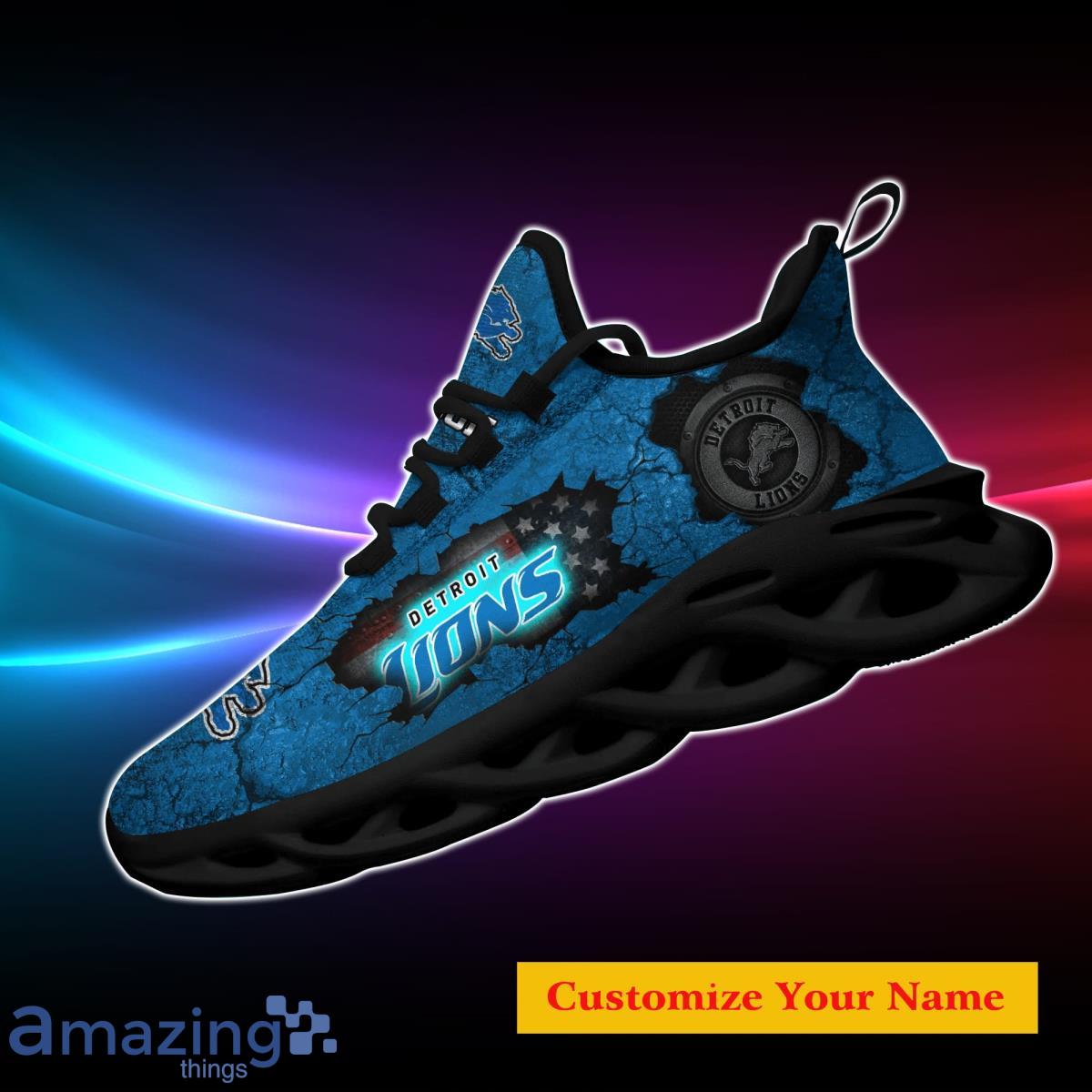 NFL Detroit Lions Custom Name Silver Blue Max Soul Shoes Gift For Fans Sport