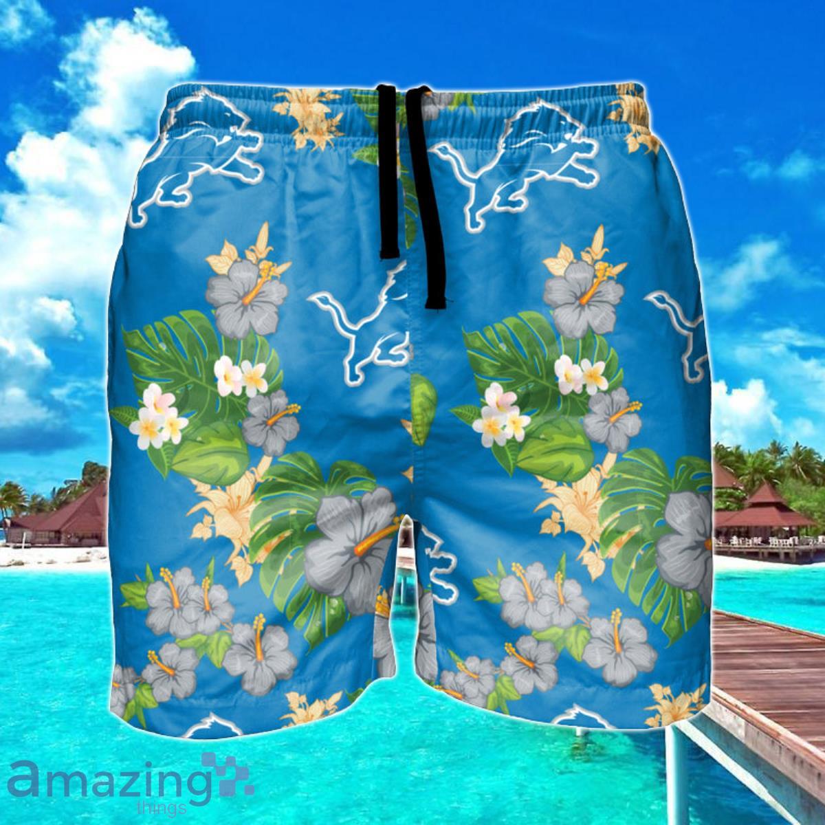 Detroit Lions NFL Floral Hawaiian Shorts For Summer Beach Product Photo 1