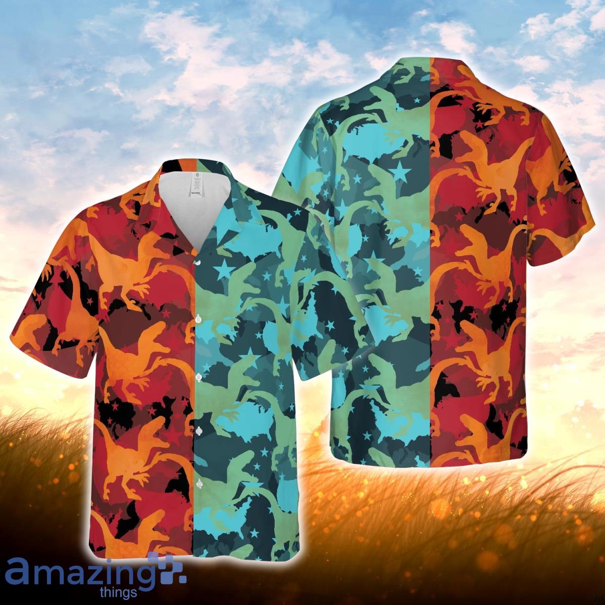 Dinosaur Camo Hot And Cold All Over Printed 3D Hawaiian Shirt For Men Women Product Photo 1
